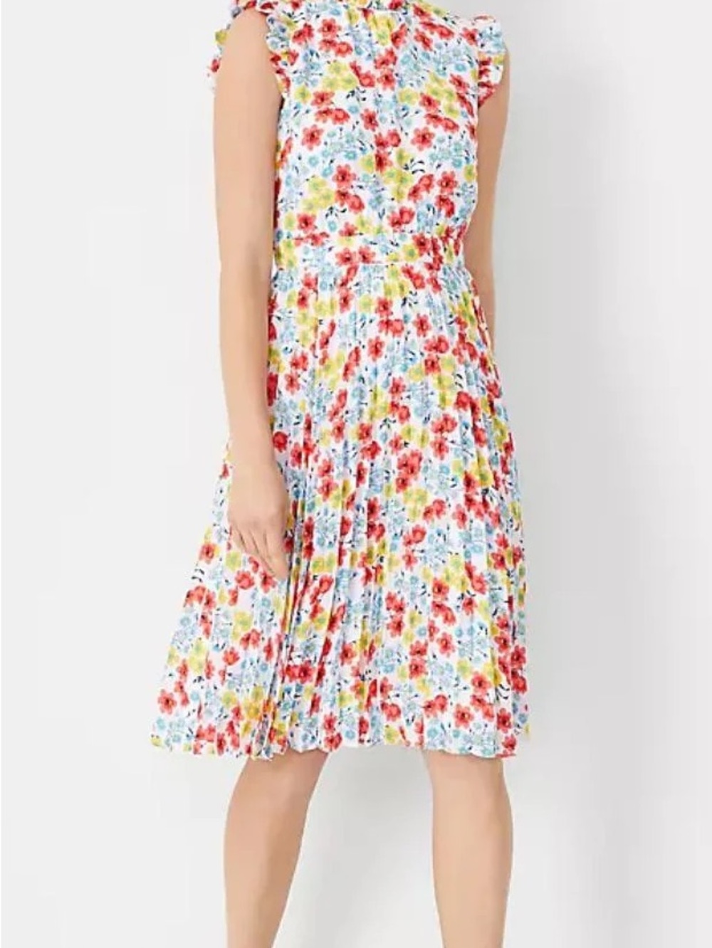 Ann Taylor White Floral Dress with Red, Yellow & Blue Blooms